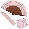 Stylish Business Fan Set with Fan Bag and Ange [Osaka Choseido] Women's Handkerchief, (Light Pink)