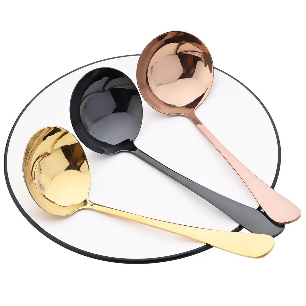 1Pc Colorful Soup Spoon Creative Mirror Stainless Steel Soup Spoon Long Handle Thicken Spoon Kitchen Bar Cooking Tools