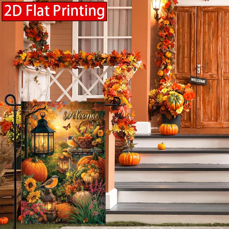 2D Flat - 2D Flat - 2D Flat Autumn Thanksgiving Pumpkin Bird Garden Flag_1 (1)- Outdoor Garden Flag Double-Sided Home Decoration Courtyard Decoration