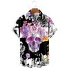 Punk Straw Hat Skull Graphic Shirts For Men Clothing Casual Hawaiian Vacation Short Sleeve Fashion Men's and Women's Beach Shirts Y2k Tops