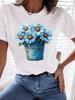 (Азиатский размер) милый цветочный тренд милая женская одежда футболка женский топ мода женская футболка с коротким рукавом с графическим принтом