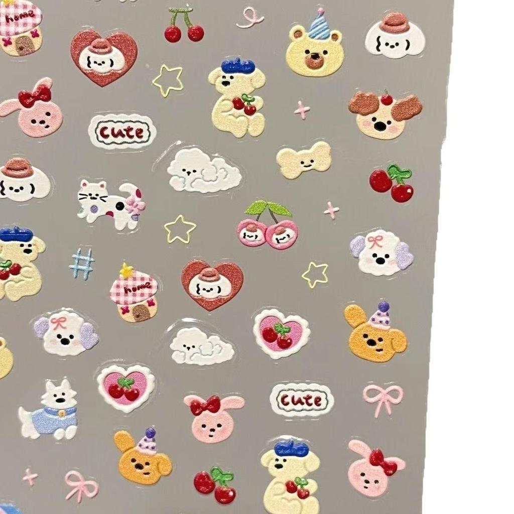 Dopamine Style Waterproof Animal, Bow & Cherry Nail Art Stickers for Kids
