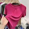 Summer 2025 Women's Slim Fit Round Neck Short Sleeve T-Shirt - Versatile Solid Color Top