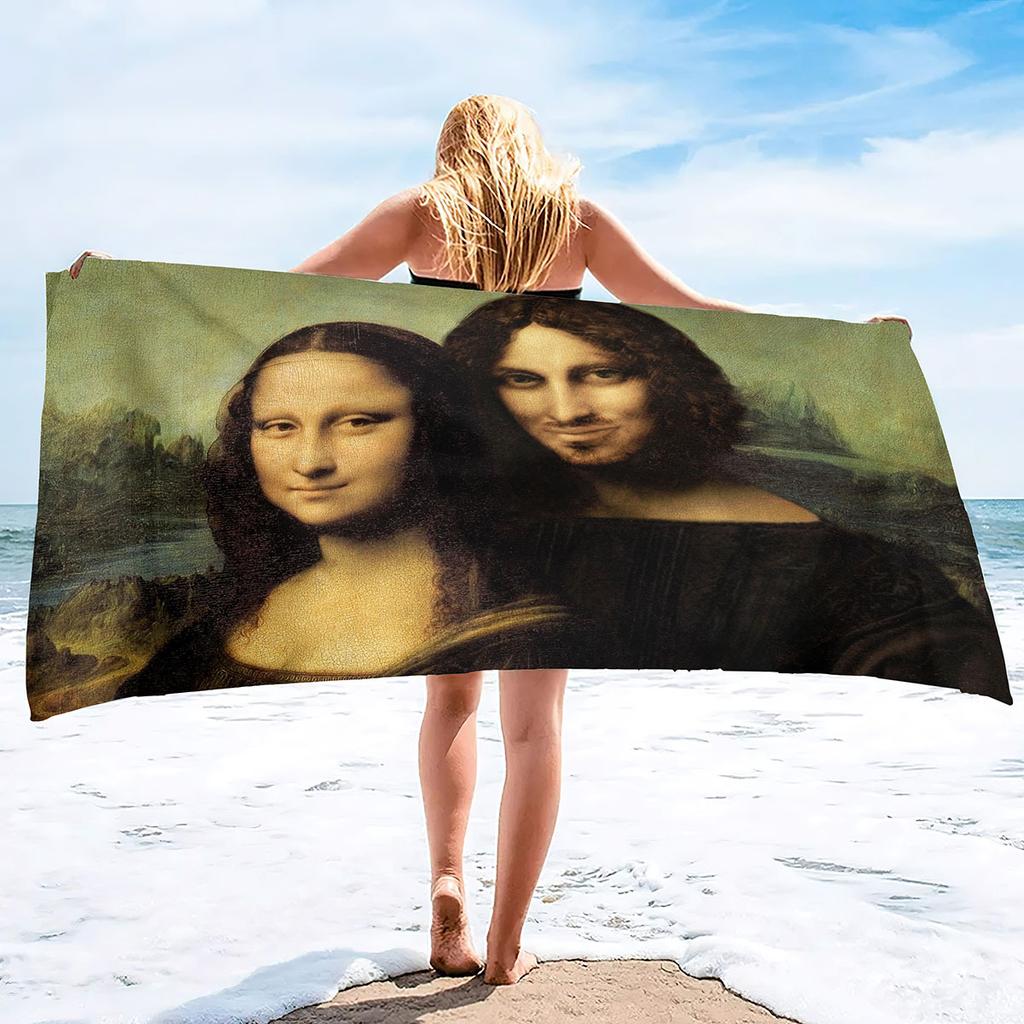 Mona Lisa Series Seaside Vacation Beach Towel Swimming Bath Towel Microfiber Sports Towel