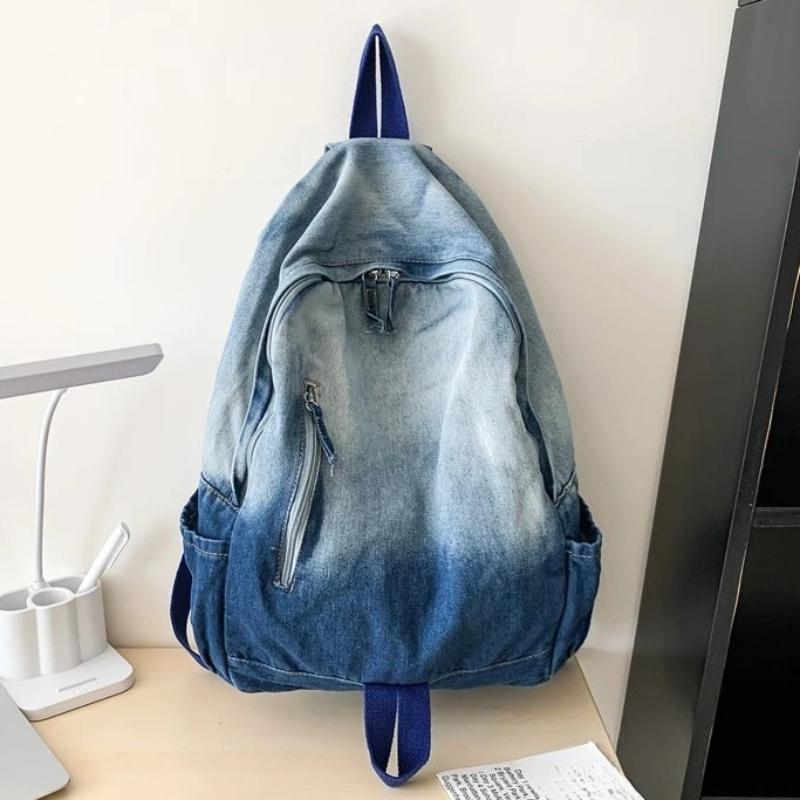 Men's and Women's Backpacks, Student School Bags, Large-Capacity Washed Denim Bags