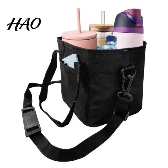 Cup Organizer for Self-driving Trips Beverage Drink Pouch with Adjustable Strap, Reusable Waterproof 4 Carrier Insulated Tote Commute Holder, Foldable