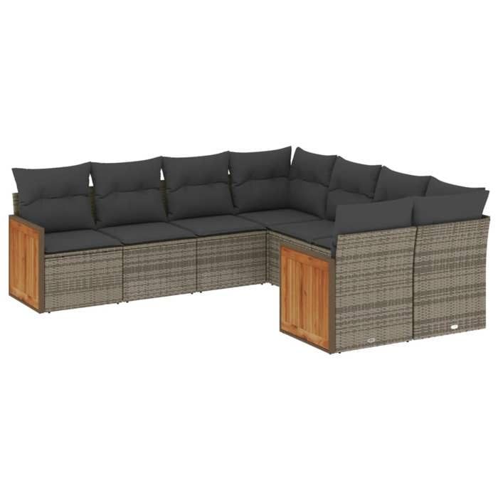 VidaXL Salon de Jardin avec Coussins 8 pcs, Canapés de Terrasse, Ensemble de Meubles de Patio, Mobilier d'Extérieur, Gris 3228237