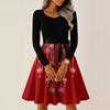 Women's Casual Fashion Round Neck Long Sleeve Christmas Printed Party Vintage Long Dresses