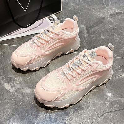 Прозрачные туфли для женщин, розовые, на шнуровке, низкие, женская обувь, сетчатые, дышащие, на высокой платформе, легкие, новые в осенней коллекции