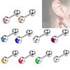 2X 6/8/10/12/14mm Steel Bar Ear Cartilage 3mm Crystal Ball Ear Tragus Helix Barbell Ring Stud Body Piercing