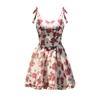 Rose Floral Dress Women Skirt Sling Strap Sundress Fashion Mini Sleeveless Dress  Lolita