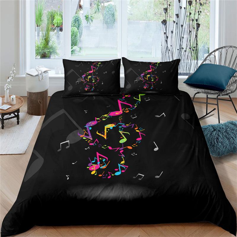 Colorful Music Note Duvet Cover Set King Queen Size Treble Clef Bedding Set Polyester Melody Music Creative Rhythmic Quilt Cover