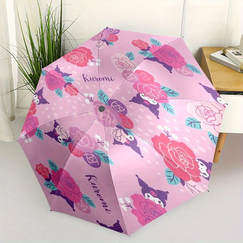 Kuromi,Rose Automatic Umbrella-Foldable, Durable 8-Bone Design, Compact and Stylish, Great for Camping, Halloween, Christmas, Mother's Day T