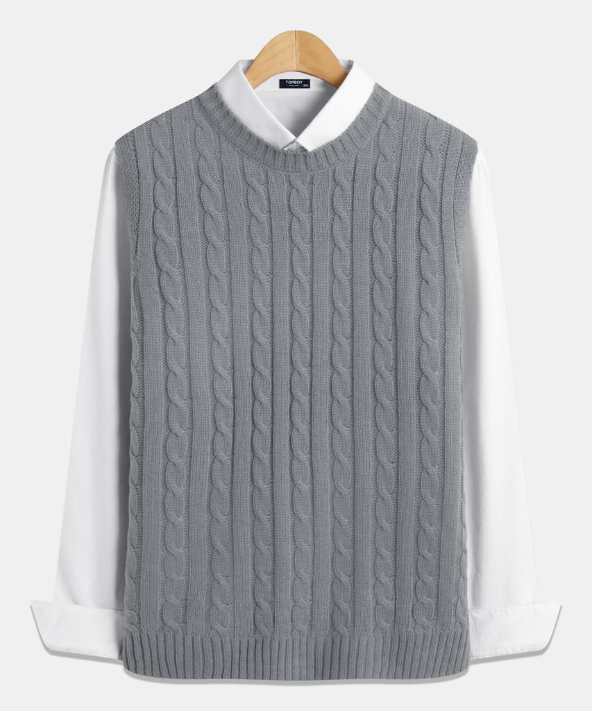 Жилет Topboy Regular Fit с косами и круглым вырезом Серый
