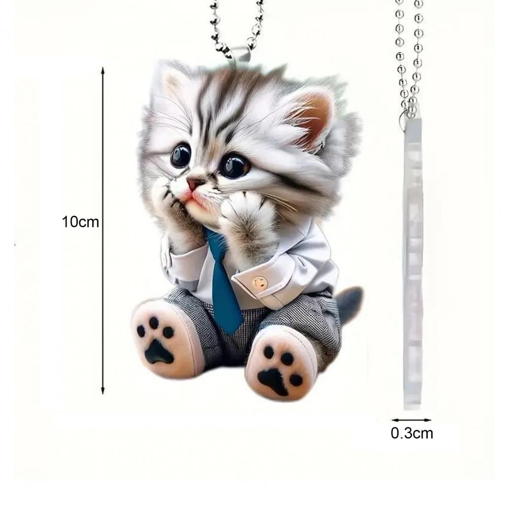 Car Pendant Hanging Ornament With Chain Realistic Animal Cat-Shaped Rearview Mirror Hanging Decor Car Interior Accessories