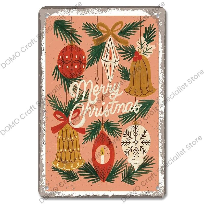 Christmas Tree Bells Santa Claus Poster Vintage Metal Tin Signs Merry Christmas Retro Metal Plate Cafe Bar Pub Home Wall Decor
