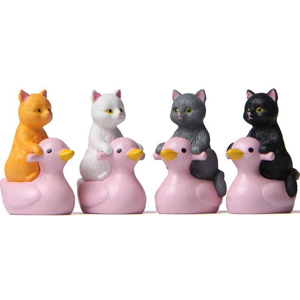 Model Home Decoration Pet Figurines Cat Miniature Cat Ornaments Sitting Pink Duck Cat Small Statue