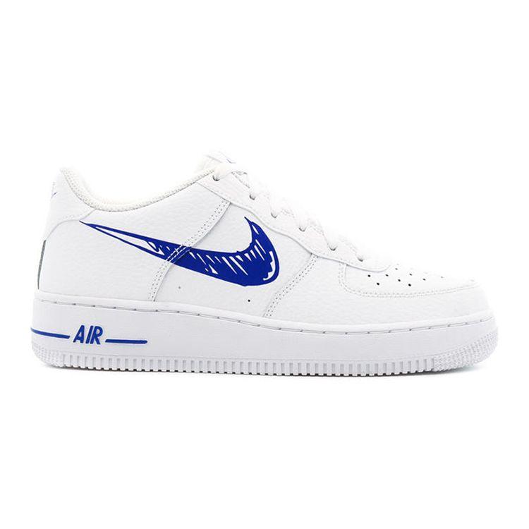 Nike Детские кроссовки Air Force 1 Low GS Doodle Swoosh — белые детские кроссовки Racer Blue DM3177-102