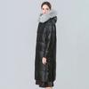 Leave-in glossy over-the-knee long cotton-padded clothes for women's simulation of large fur-collared cotton-padded jackets, horizontal grid plush ins