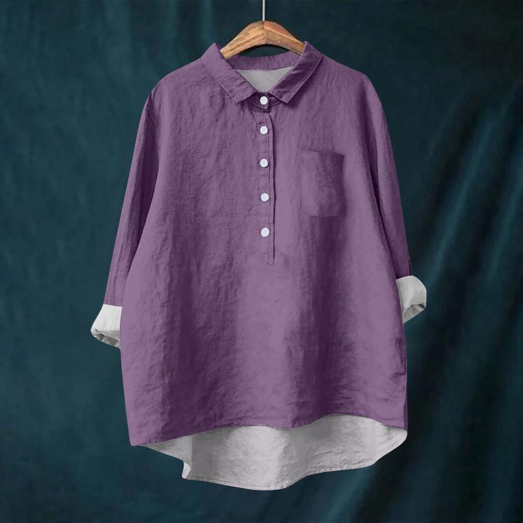 Женская рубашка-блузка с длинными рукавами и пуговицами, однотонный повседневный подол, нестандартный воротник рубашки