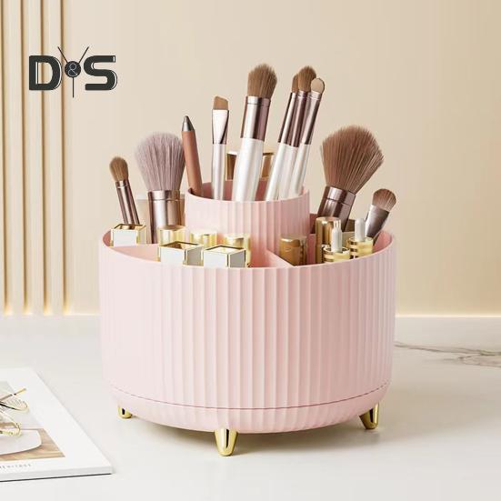 Makeup Brush Holder Large Capacity Multiple Compartments Multi-angle Rotating Countertop Cosmetic Organizer