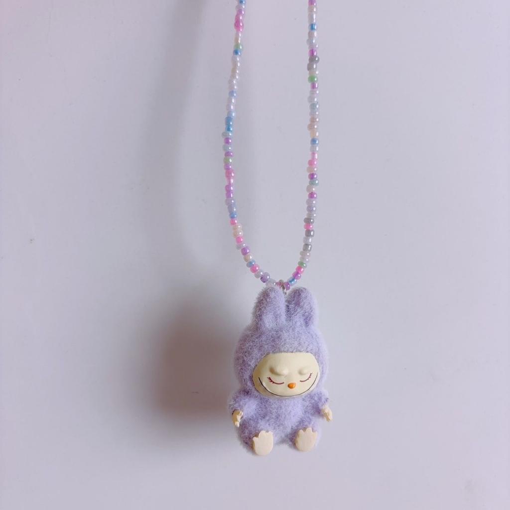 Красочное ожерелье-чокер с бусинами Labubu для вечеринки, длинная женская цепочка на ключицу, новый нишевый дизайн 2025