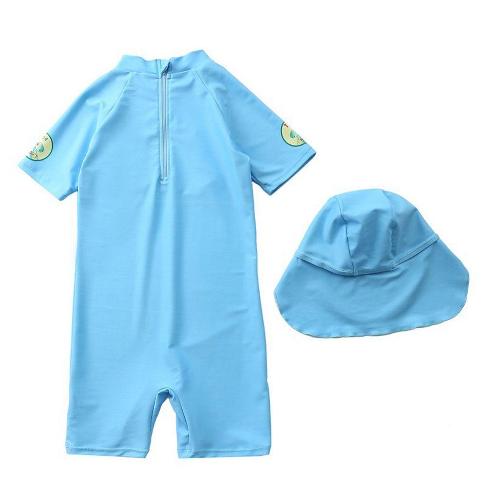 Toddler Boys Rashguard Short Sleeve One-Piece Swimsuit Cute Cartoon Dinosaur Rash Guard with Sun Hat UPF 50+ Sun Protection 1-7T