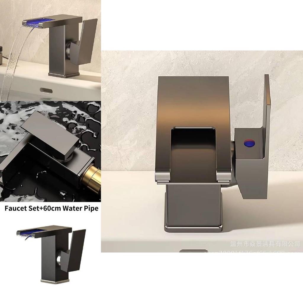 Elegant Copper Sink Faucet With Led Waterfall Cascade For Hot And Cold Water Usage