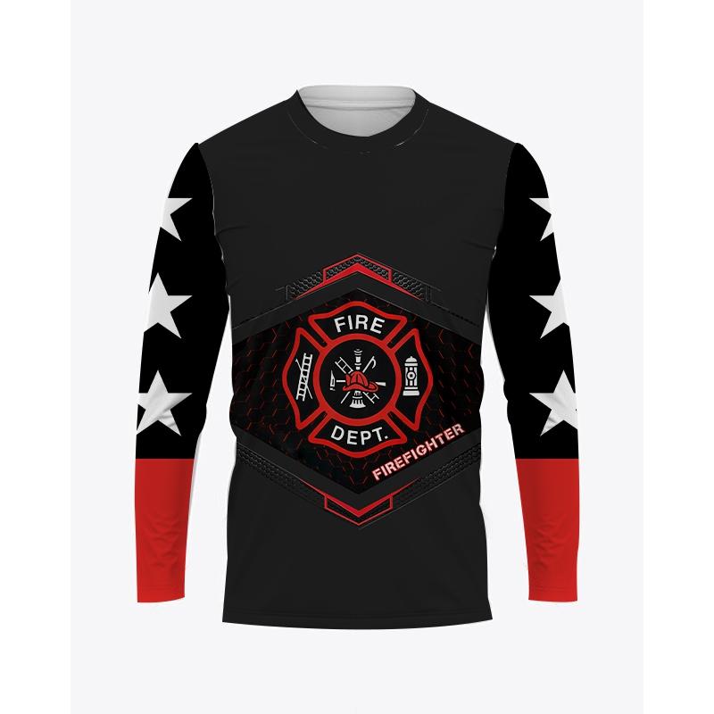 Осенняя мужская футболка с круглым вырезом и графическим принтом пожарного, повседневный пуловер большого размера с длинными рукавами, модная уличная мужская одежда