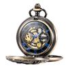 TREEWETO Mechanical Pocket Watch with Skeleton and Chain Hand-wound Double-Sided Lid, Dragon-Lace