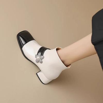 Модные ботильоны Европейский и американский стиль Массивный каблук Женская короткая обувь Цветок Осень Новинка В наличии Тренд 2025 Женские ботильоны