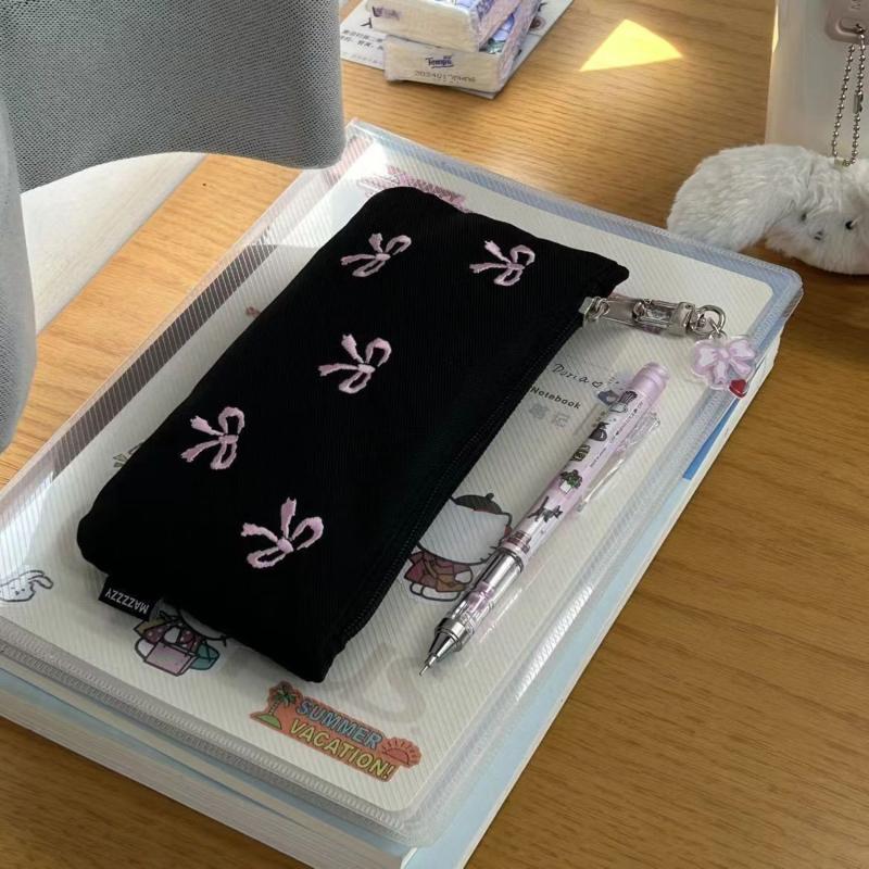 Милая холщовая косметичка с бантом, квадратная косметичка с красивым принтом, пенал с вышивкой, большая вместимость