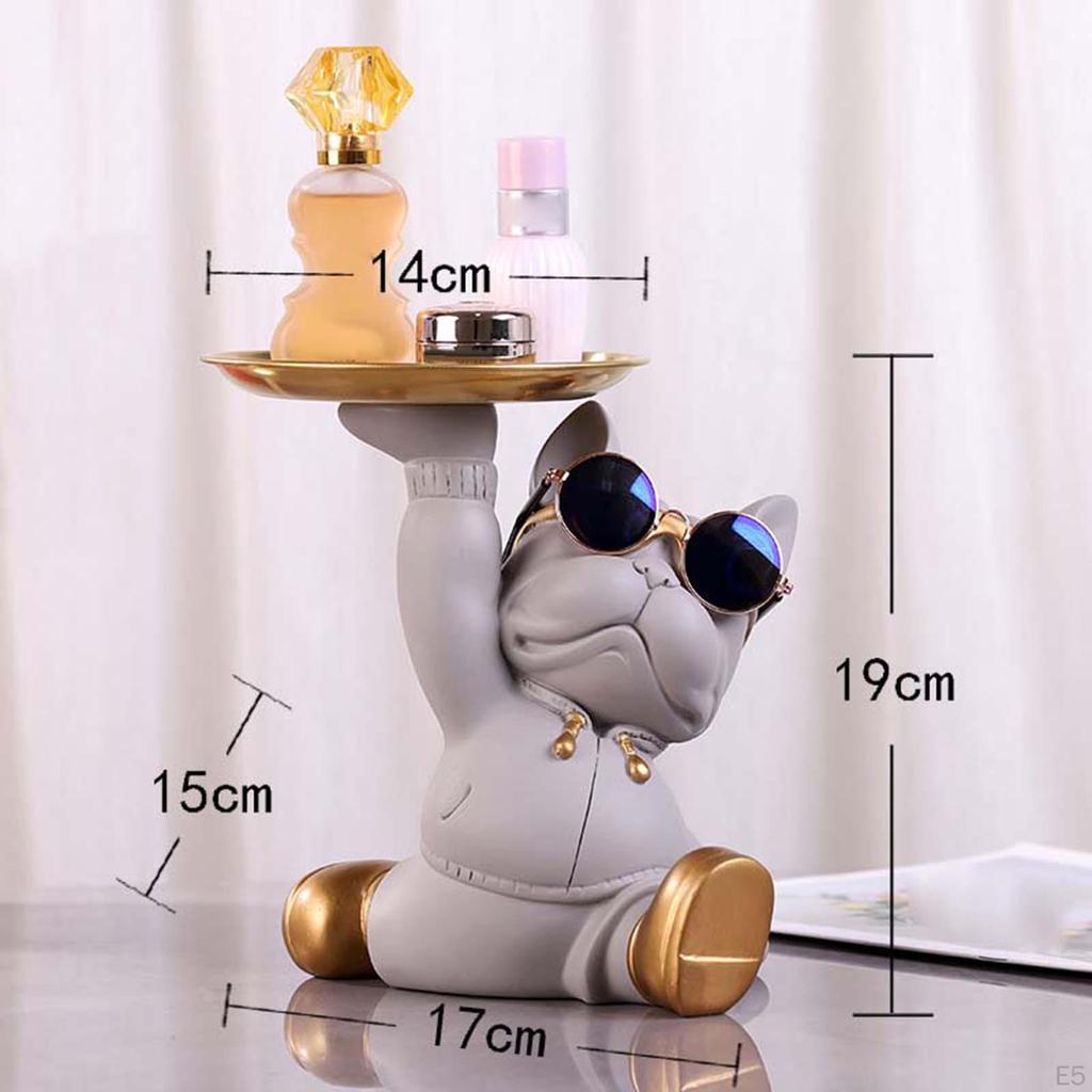 Статуя бульдога, фигурка животного с лотком для хранения ключей, настольное украшение для гостиной