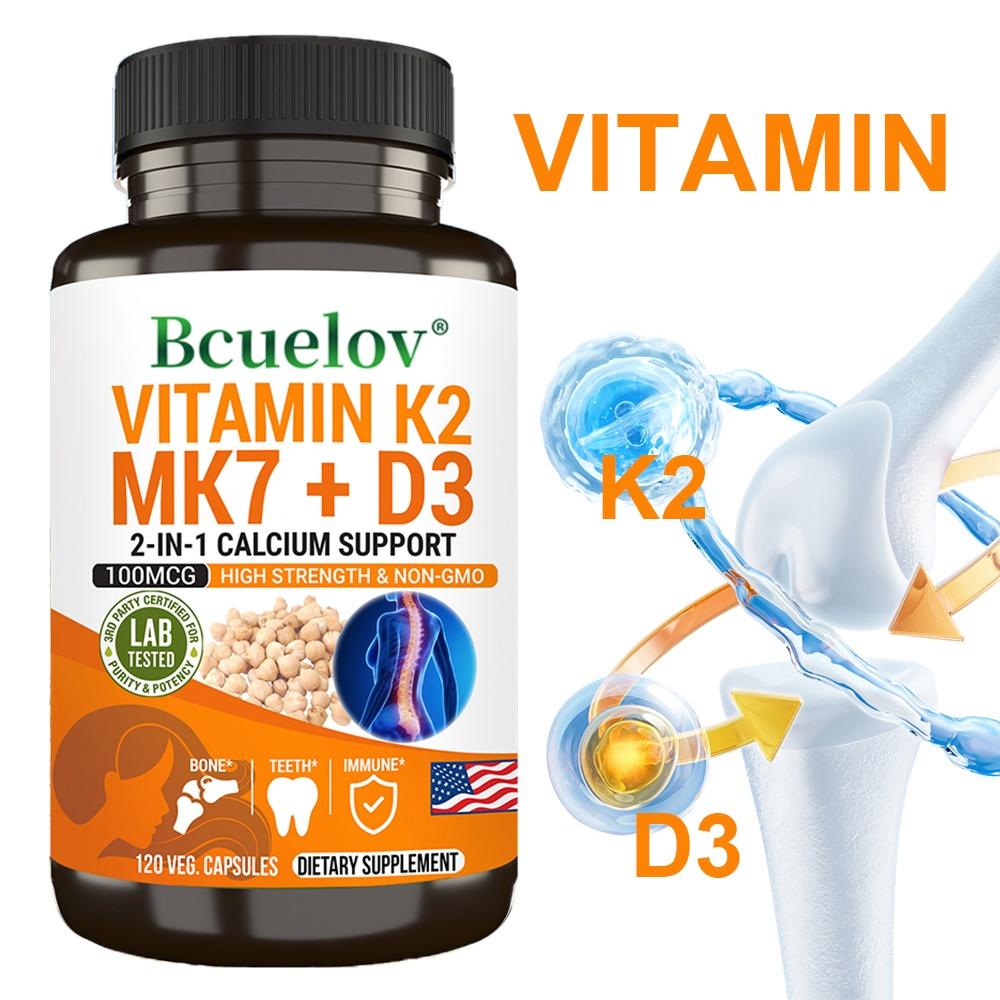 Bcuelov Vitamin K2 MK7 + D3 Capsules, 100mcg, 120 Caps