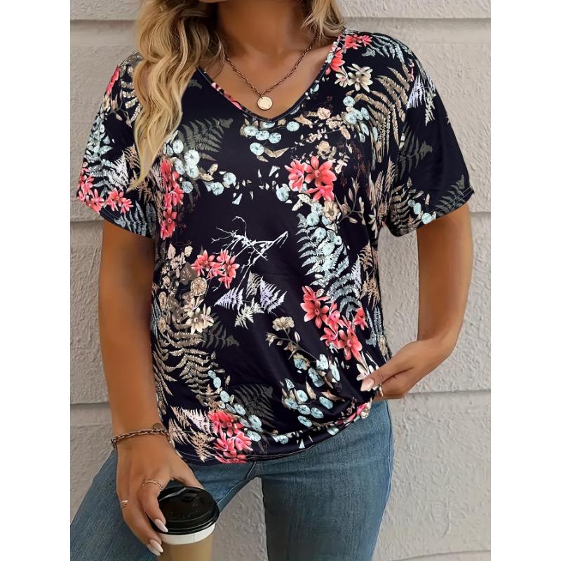 Summer Vintage Casual T-shirt Women Streetwear V-Neck Tees Tops Oversized Clothing Multiple Styles and Sizes To Choose From