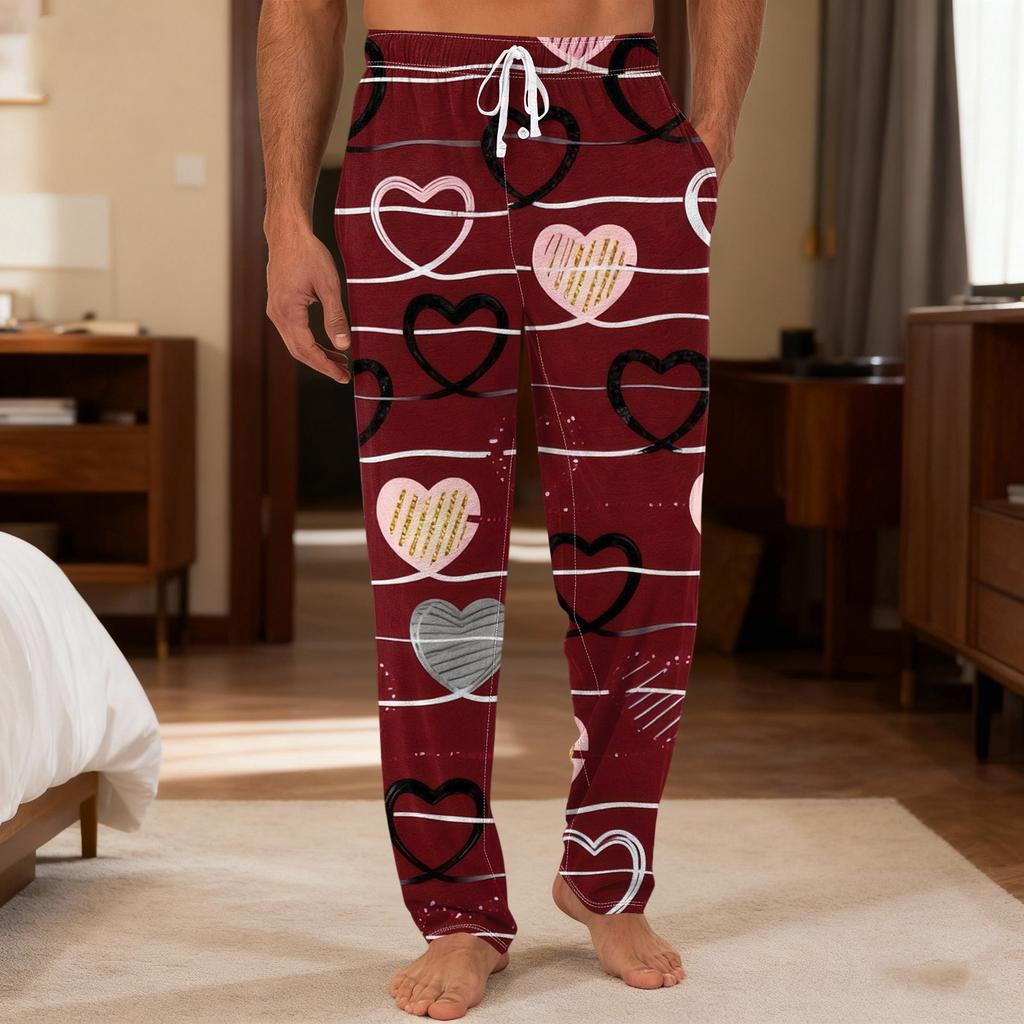 Мужские повседневные брюки с карманами на кулиске и манжетами, домашние брюки для сна