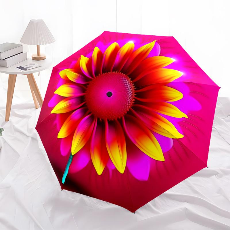 1pc Sunflower Print Automatic Folding Umbrella, 8-Rib Iron Frame, Casual Outdoor Accessory for Birthday Festival Gifts yy251128200