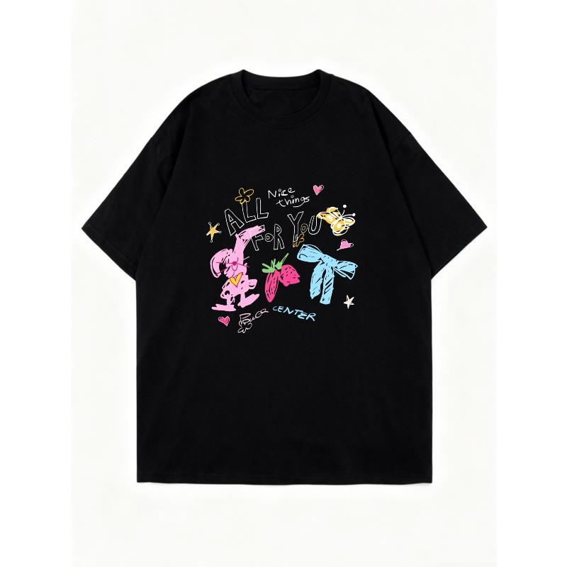 Oversized T Shirt Black All For You Graphic Print With Colorful Elements And Text Casual Wear For Everyday Outfits