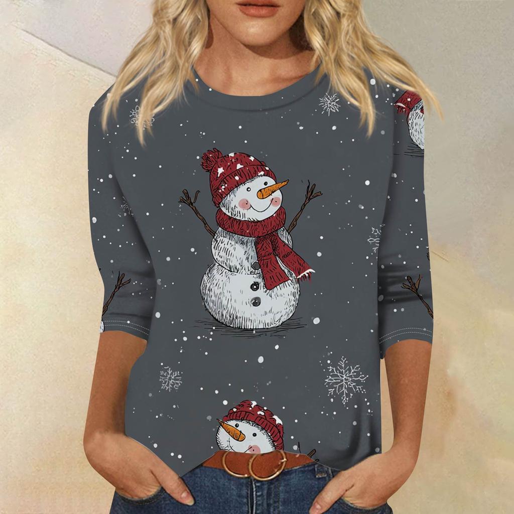 Женская модная повседневная футболка с рукавом три четверти, принтом на Хэллоуин и круглым вырезом