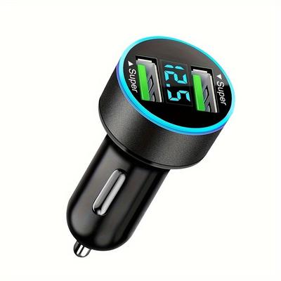 Автомобильное зарядное устройство премиум-класса 3,1 А с двумя USB-портами и дисплеем напряжения — самая быстрая зарядка для всех телефонов