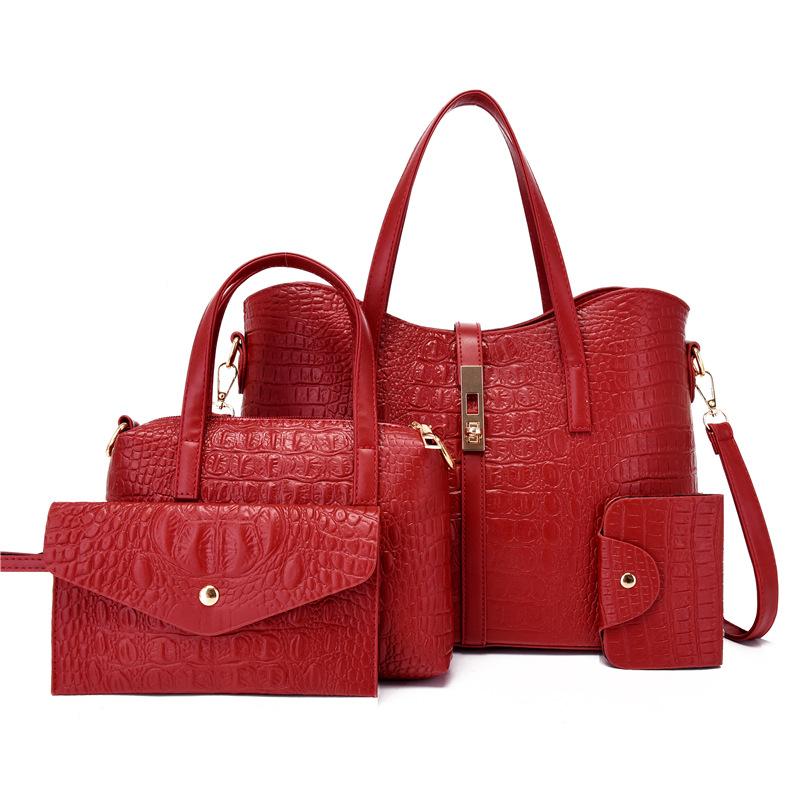 Bag Women's Fashion Women's Shoulder Bag Crocodile Pattern Handbag Crossbody Bag Three-piece Set Mother and Child Bag