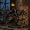 Sleepy Hollow Knight Ornament Headless Horseman Statue with LED Pumpkin Light, Resin Halloween Dark Retro Tabletop Figure Figurine, Horror Sculpture