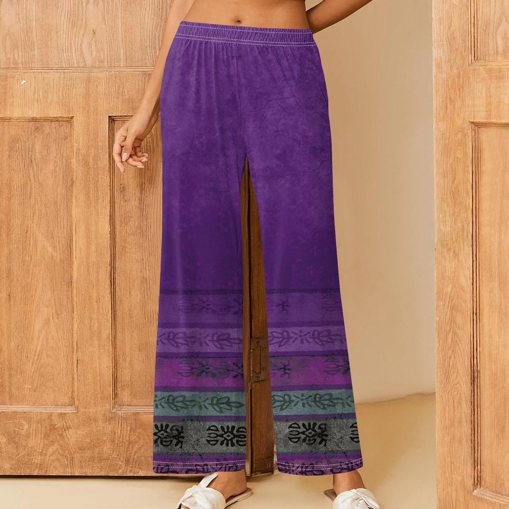 Женские повседневные брюки прямого кроя с эластичным поясом и принтом