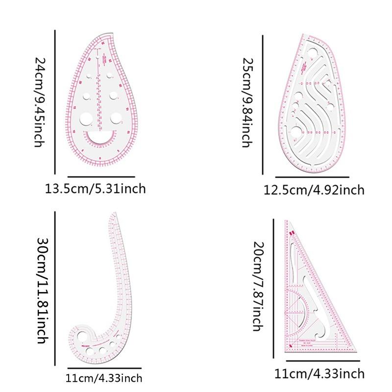 Clear Metric Sewing Ruler Set, Plastic Sew French Curve Ruler for Designers, Pattern Maker, Sewing Templates