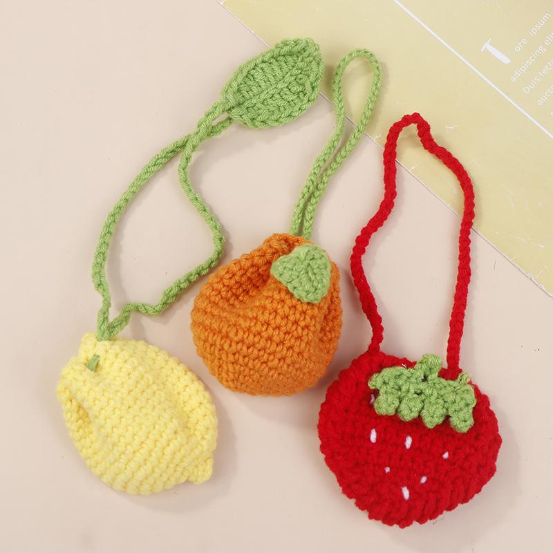 Orange Coin Purse Crochet Drawstring Bag Cute Drawstring Strawberry Shaped Crochet Purse Crochet Lemon Bag Coin Chargers