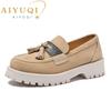 Loafers Shoes Female Suede Genuine Leather British Style Women's Spring Shoes Large -size Fracus Ladies Shoes