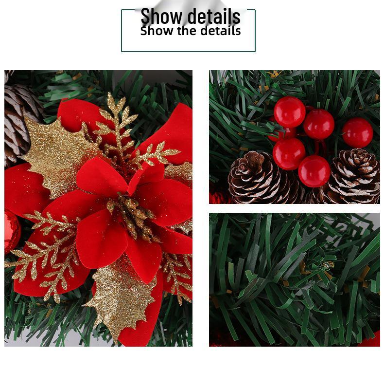 Holiday Poinsettia Pine Cone & Red Berry Wreath for Home and Porch Decor