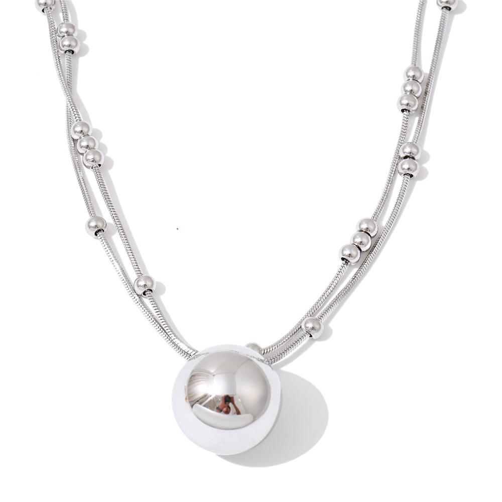 Eetit Stainless Steel Double-Layer Chain Round Stacking Necklace Pendant 16K Golden & Platinum Plated Waterproof Collar Jewelry