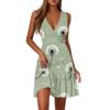 Ladies Casual Fashion V-Neck Sleeveless  Print Dress