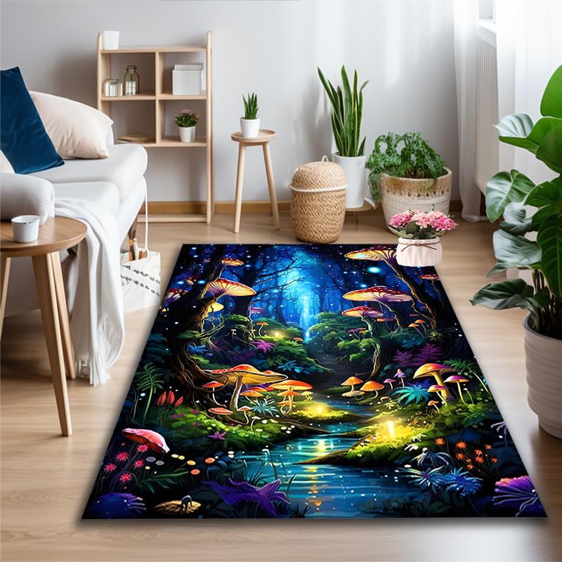 1pc Deep Forest Scene Printed Chair Rug for Home Office Use, Living Room Kitchen Game Room Area Carpet
